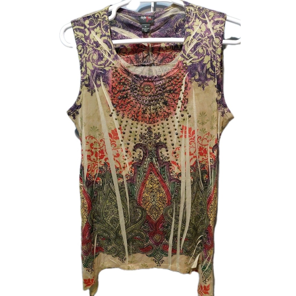 Whimsical Gothic Studded Womens XL Asymmetrical Sleeveless Top Celestial Hippie